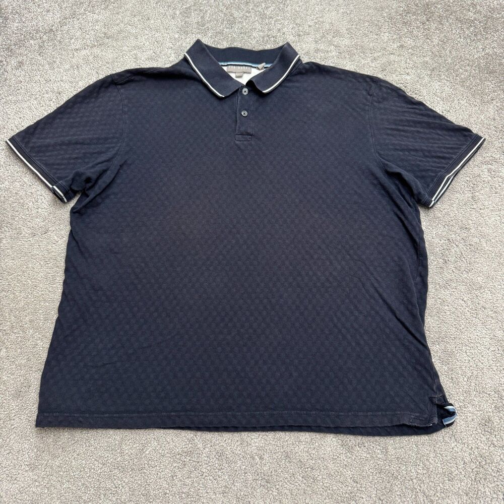 Ted Baker Diamond Jacquard Textured Polo Shirt Mens XL Navy Blue Short Sleeve